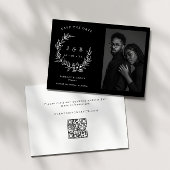 白黒エレガントフローラリースモノグラム写真 セーブザデート