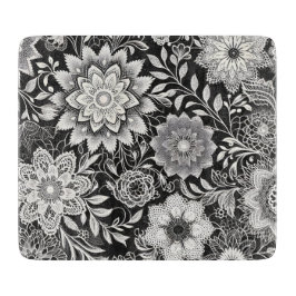 白黒エレガントフローラレースパターン カッティングボード