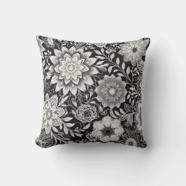 白黒エレガントフローラレースパターン クッション