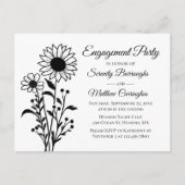 白黒エレガントフローラ婚約パーティ ポストカード (正面)