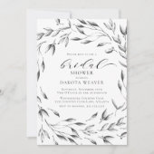 白黒エレガントフローラ植物学ブライダルシャワー 招待状 (正面)
