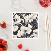 白黒エレガントフローラ渦巻き スタンダードカクテルナプキン (インサイチュ)