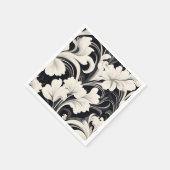 白黒エレガントフローラ渦巻き スタンダードカクテルナプキン (角)