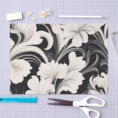 白黒エレガントフローラ渦巻き 薄葉紙 (クラフト)