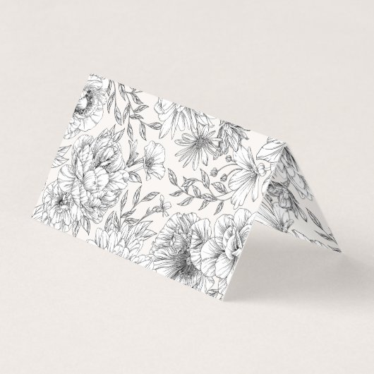 白黒エレガントフローラ結婚テーブルカード (裏面)