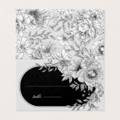 白黒エレガントフローラ結婚テーブルカード (外部フラット)