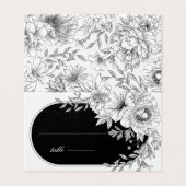 白黒エレガントフローラ結婚テーブルカード (外部フラット)