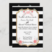 白黒エレガントフローラ結婚式招待状 招待状 (正面/裏面)