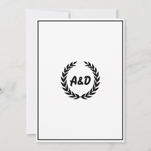 白黒エレガントフローラ結婚式日付の保存 招待状 (裏面)