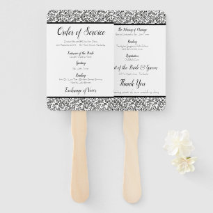 白黒エレガントフローラ結婚式 プログラム ハンドファン