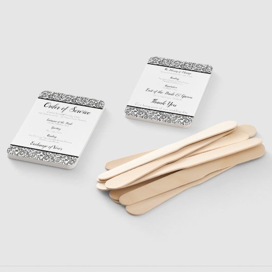 白黒エレガントフローラ結婚式 プログラム ハンドファン (組立なし)