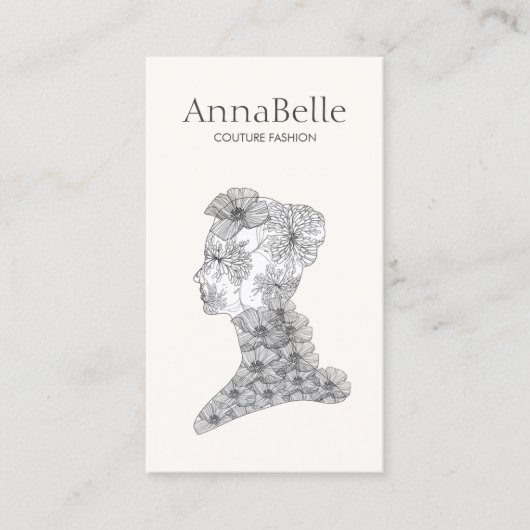 白黒エレガントフローラ美しい女性 名刺 (正面)