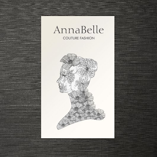 白黒エレガントフローラ美しい女性 名刺