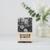 白黒エレガントフローラ背景 名刺 (スタンド正面)
