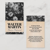 白黒エレガントフローラ背景 名刺 (正面/裏面)