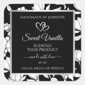 白黒エレガントフローラ製品ラベル スクエアシール (正面)