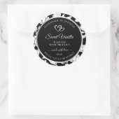 白黒エレガントフローラ製品ラベル ラウンドシール (バッグ)