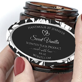 白黒エレガントフローラ製品ラベル 楕円形シール