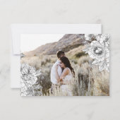 白黒エレガントフローラ2枚の写真の保存日付 招待状 (裏面)