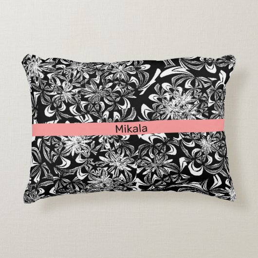 白黒エレガントフローラ アクセントクッション (正面)