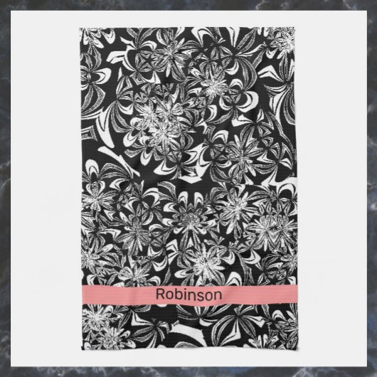 白黒エレガントフローラ キッチンタオル