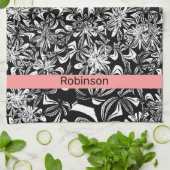 白黒エレガントフローラ キッチンタオル (折り畳み)