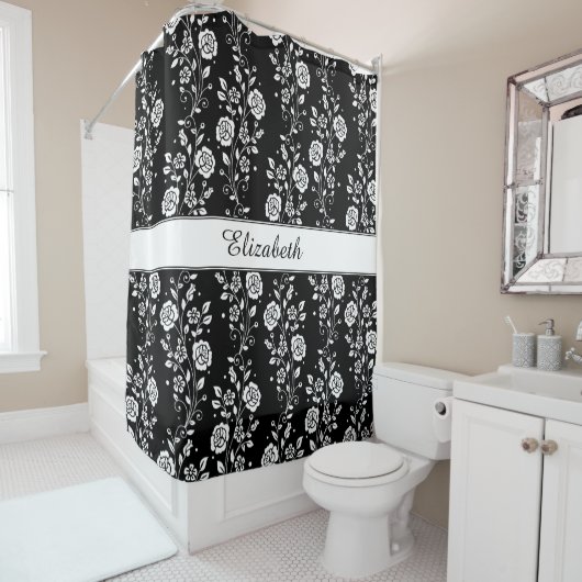 白黒エレガントフローラ シャワーカーテン (インサイチュ)