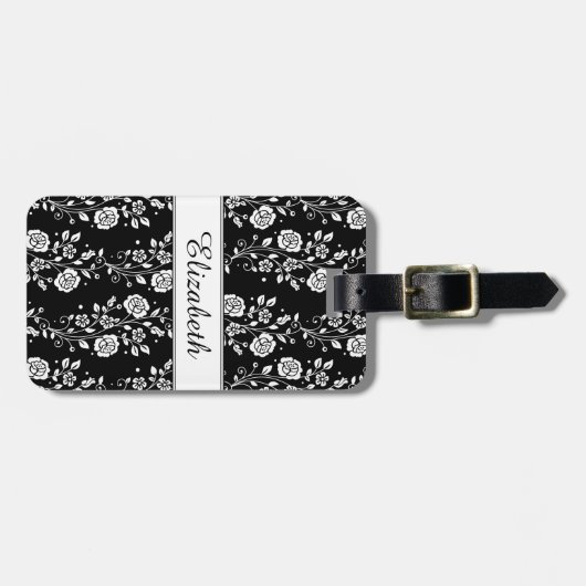 白黒エレガントフローラ ラゲッジタグ (正面横)