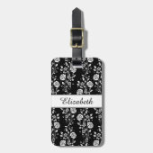 白黒エレガントフローラ ラゲッジタグ (正面縦)
