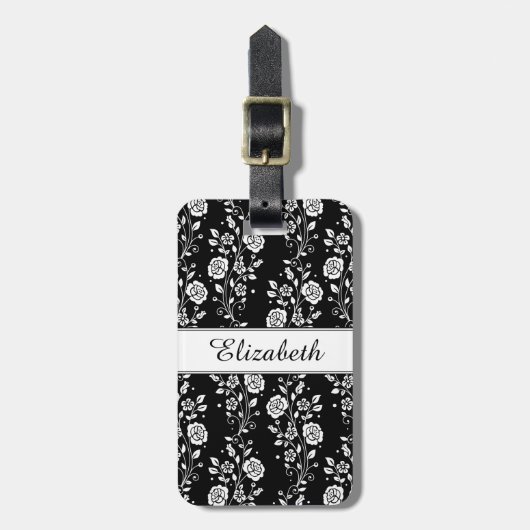 白黒エレガントフローラ ラゲッジタグ (正面縦)