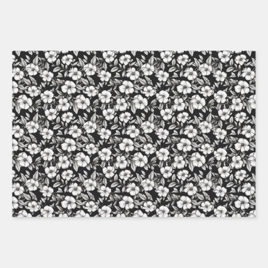 白黒エレガントフローラ ラッピングペーパーシート (正面2)
