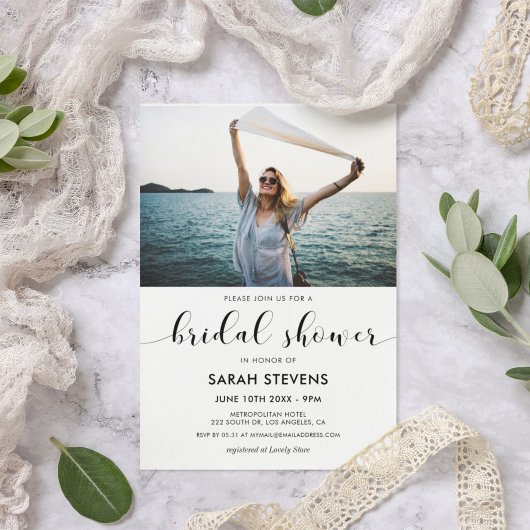 白黒エレガントブライダルシャワー写真 招待状