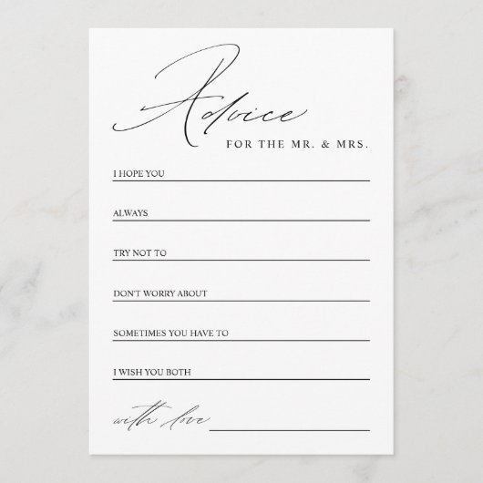 白黒エレガントブライダルシャワー アドバイスカード (正面)