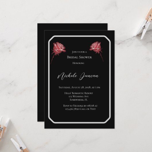 白黒エレガントブライダルシャワー 招待状 (正面/裏面インサイチュ)