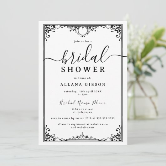 白黒エレガントブライダルシャワー 招待状 (スタンド正面)