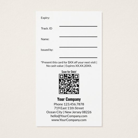 白黒エレガントプロモーションギフト券カード (裏面)