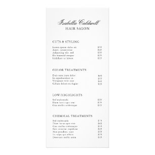 白黒エレガントヘアサロン価格表 ラックカード