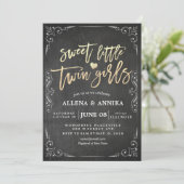 白黒エレガントベイビーシャワースウィートリトルツイン 招待状 (スタンド正面)