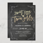 白黒エレガントベイビーシャワースウィートリトルツイン 招待状 (正面/裏面)