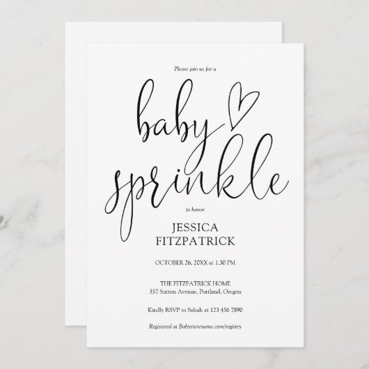 白黒エレガントベビー散水シャワー 招待状 (正面/裏面)