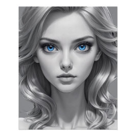 白黒エレガントポートレートアート ポスター