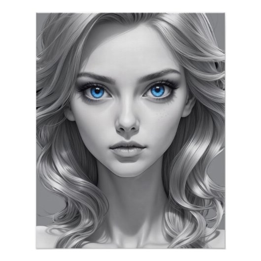 白黒エレガントポートレートアート ポスター (正面)