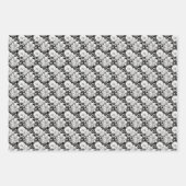 白黒エレガントマグノリア花タイル ラッピングペーパーシート (正面)