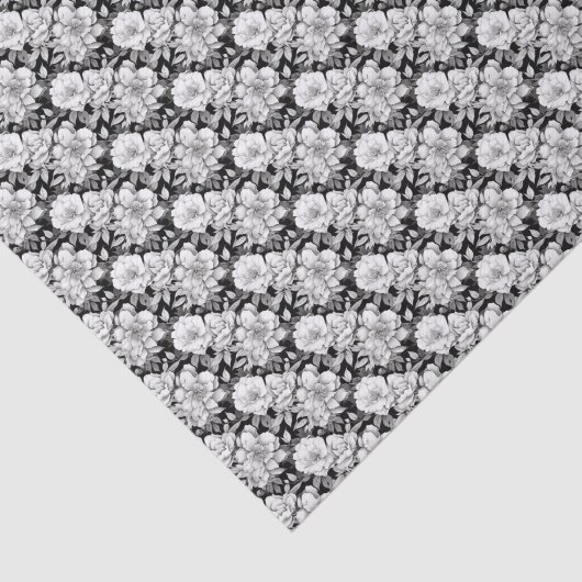 白黒エレガントマグノリア花タイル 薄葉紙 (詳細)