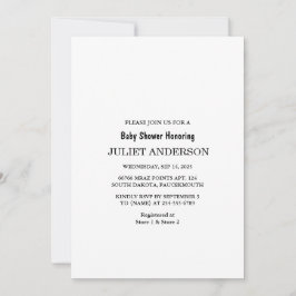 白黒エレガントミニマリスト赤ちゃんシャワー 招待状