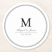 白黒エレガントミニマリスト・モノグラム ラウンドペーパーコースター (正面)