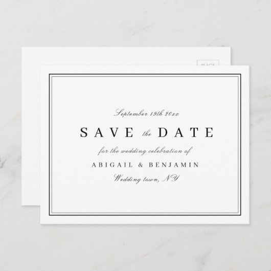 白黒エレガントミニマルのデートを守る 案内ポストカード (正面/裏面)