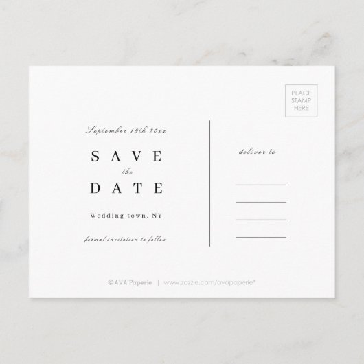 白黒エレガントミニマルのデートを守る 案内ポストカード (裏面)