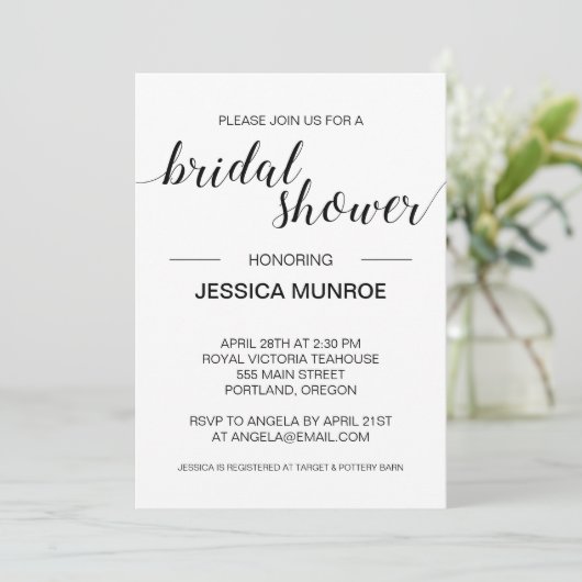 白黒エレガントミニマルブライダルシャワー 招待状 (スタンド正面)