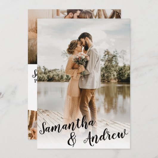 白黒エレガントミニマル写真結婚ズ 招待状 (正面/裏面)